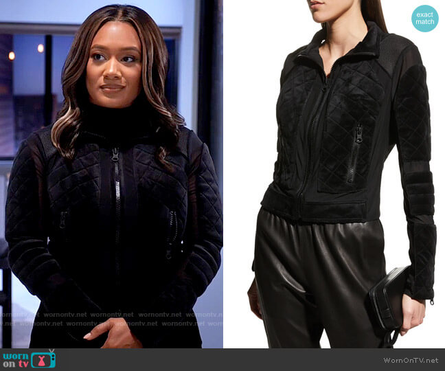 Blanc Noir Velour Moto Jacket worn by Fatima (Crystal Hayslett) on Tyler Perrys Sistas
