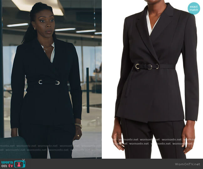 BOSS Jiadora Belted Notch Lapel Blazer worn by Kate Sacker (Condola Rashad) on Billions