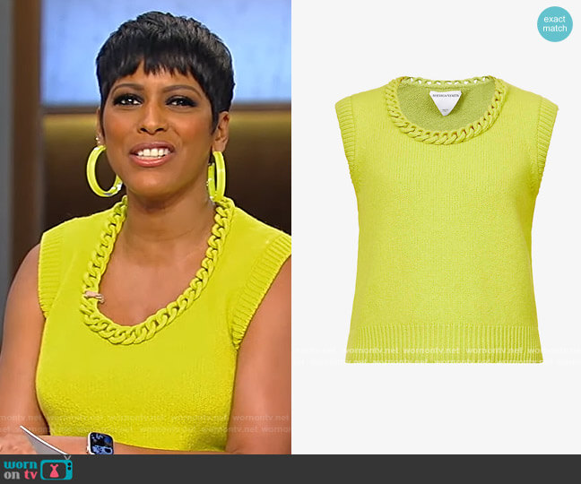 Bottega Veneta Chain-trim scoop-neck wool tank top worn by Tamron Hall on Tamron Hall Show