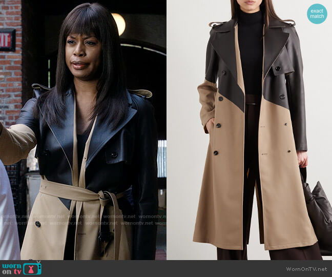 Bottega Veneta Leather and wool-gabardine trench coat worn by Kacy Duke (Laverne Cox) on Inventing Anna