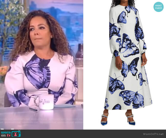 Brandon Maxwell Butterfly-Printed Wool-Blend Midi Dress worn by Sunny Hostin on The View