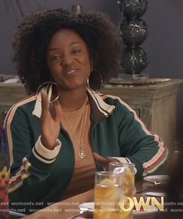Bridgette’s green track jacket on The Kings of Napa