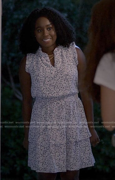 Britt’s white floral ruffle trim dress on Single Drunk Female