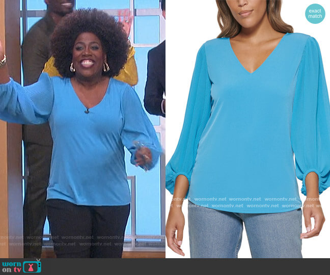 Calvin Klein Solid Pleated Long Sleeve Top worn by Sheryl Underwood on The Talk