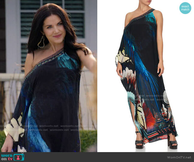 Camilla One Shoulder Kaftan with Neckband in Night Flight