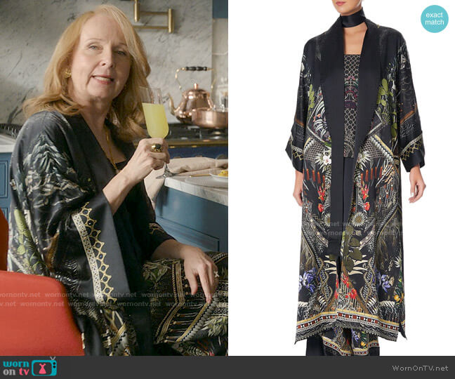 Camilla Long Robe with Narrow Collar in Botanical Chronicals worn by Nora Radford (Kate Burton) on Inventing Anna