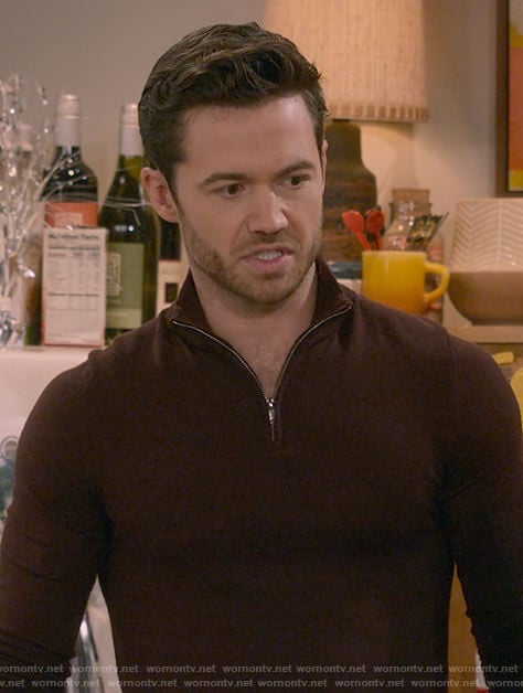 Charlie’s brown zip neck sweater on How I Met Your Father