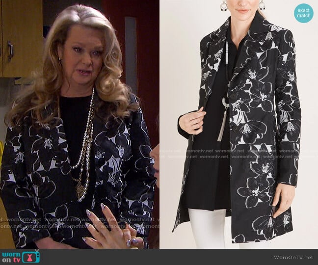 Chico's Floral-Print Pleat-Back Topper worn by Anna DiMera (Leann Hunley) on Days of our Lives