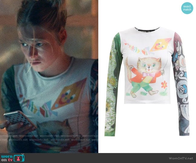 Chopova Lowena Kitten Stretch Long Sleeve T-shirt worn by Jules Vaughn (Hunter Schafer) on Euphoria