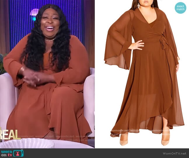 City Chic Fleetwood Long Sleeve Wrap Maxi Dress worn by Loni Love on The Real