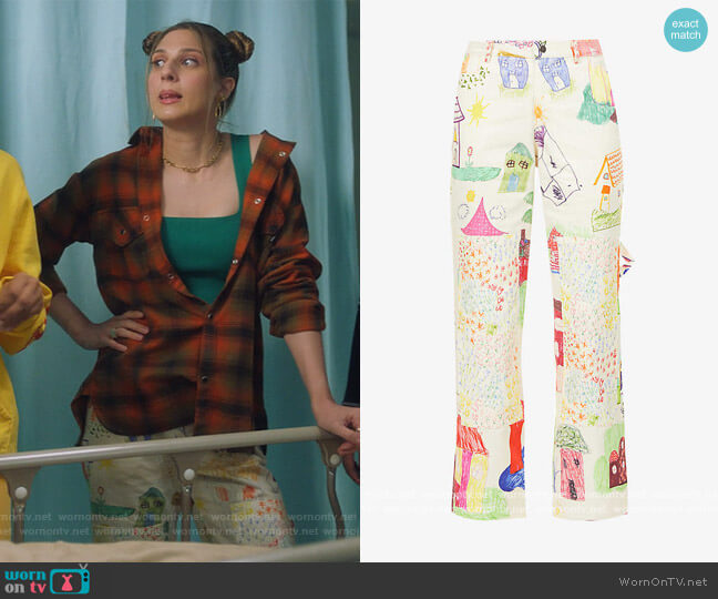 Collina Strada Home and Garden Chason abstract-pattern cotton trousers worn by Nomi Segal (Emily Arlook) on Grown-ish