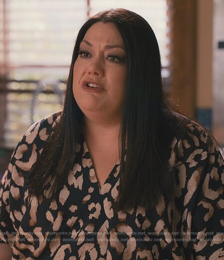 Dana’s black leopard print dress on Sweet Magnolias