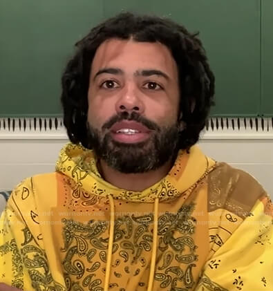 Daveed Diggs’s yellow bandana print hoodie on Live with Kelly and Ryan