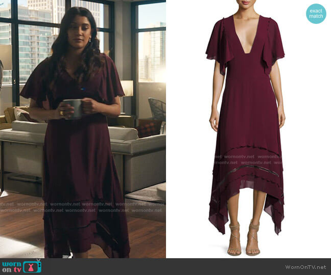 Derek Lam V-Neck Silk Georgette Midi Dress worn by Leela Devi (Anuja Joshi) on The Resident