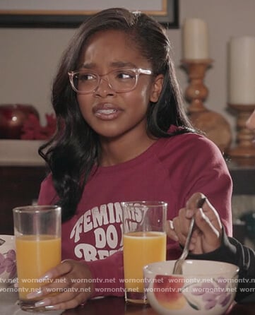 Diane’s red Feminists do it Better sweatshirt on Black-ish