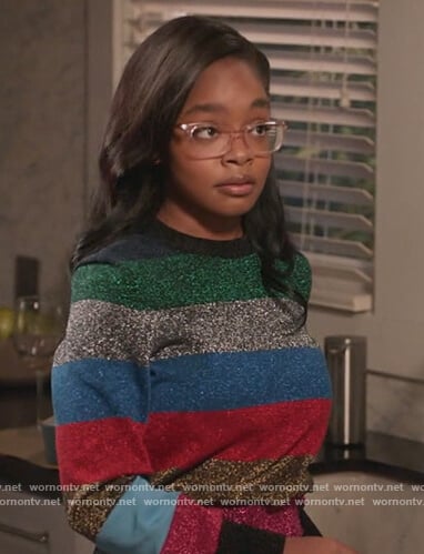 Diane’s metallic stripe sweater and skirt on Black-ish