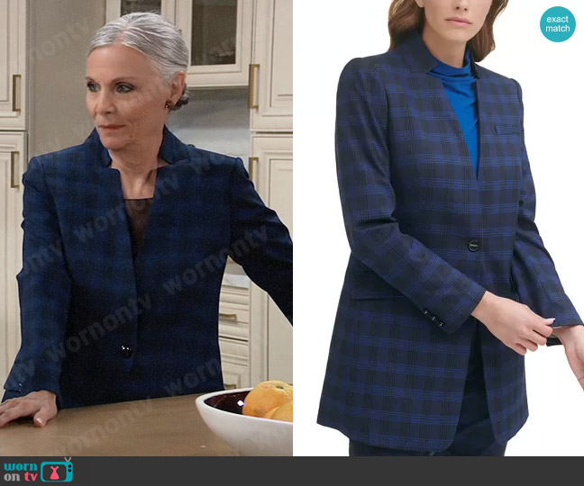 DKNY One-Button Plaid Blazer worn by Tracy Quartermaine (Jane Elliot) on General Hospital