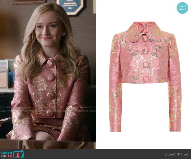 Dolce & Gabbana Brocade Cropped Jacket worn by Anna Delvey (Julia Garner) on Inventing Anna