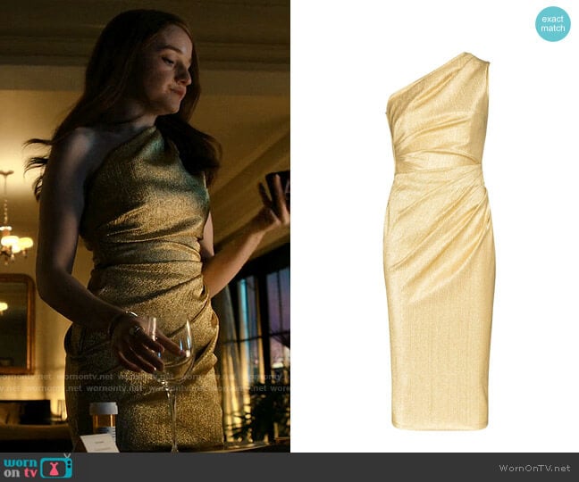 Dolce & Gabbana One-shoulder Metallic Silk-blend Midi Dress worn by Anna Delvey (Julia Garner) on Inventing Anna