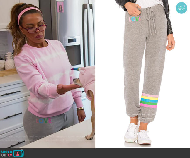 Chaser Rainbow Stripe Sweatpant worn by Dolores Catania on The Real Housewives of New Jersey