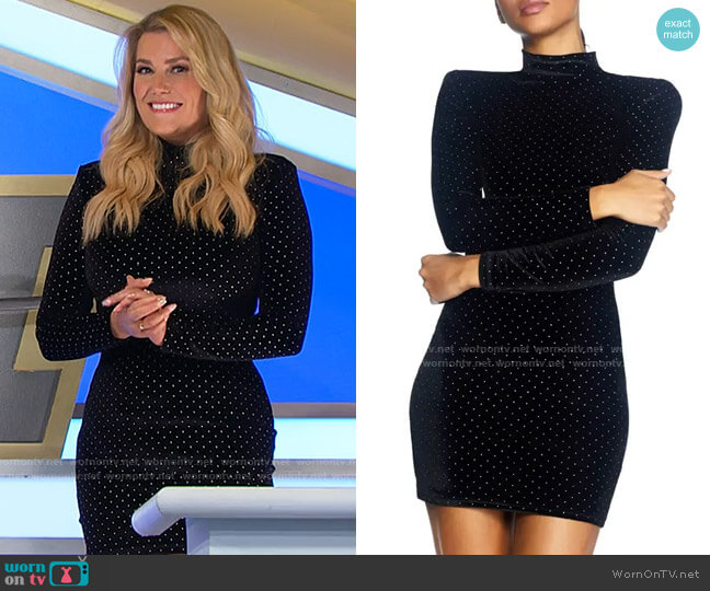 Dress the Population Alex Long Sleeve Studded Velvet Body-Con Dress worn by Rachel Reynolds on The Price is Right