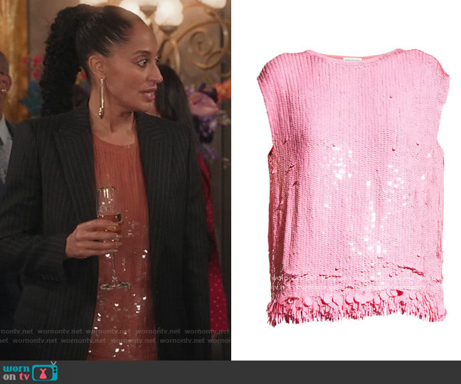 Dries Van Noten Cuzco Sequin Fringe Top worn by Rainbow Johnson (Tracee Ellis Ross) on Black-ish