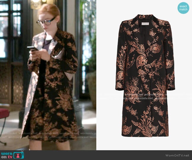 Dries van Noten Floral Coat worn by Anna Delvey (Julia Garner) on Inventing Anna