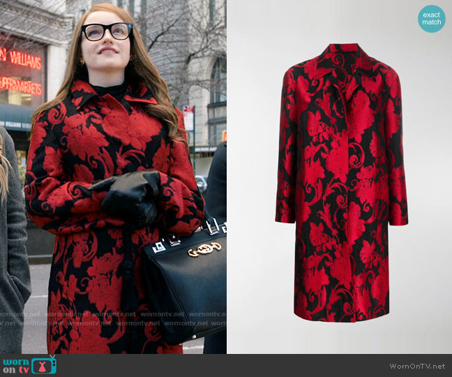 Dries van Noten Floral jacquard coat worn by Anna Delvey (Julia Garner) on Inventing Anna