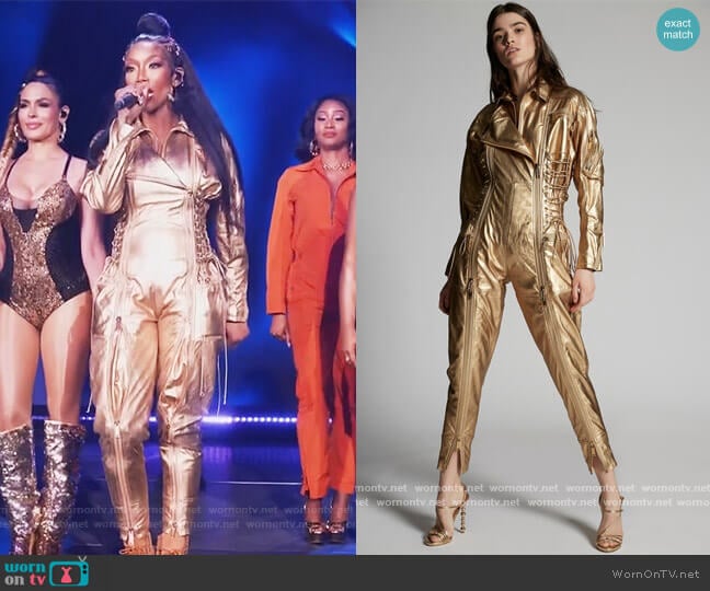 DSquared2 Gold Leather Laced 80's Jumpsuit worn by Naomi (Brandy Norwood) on Queens