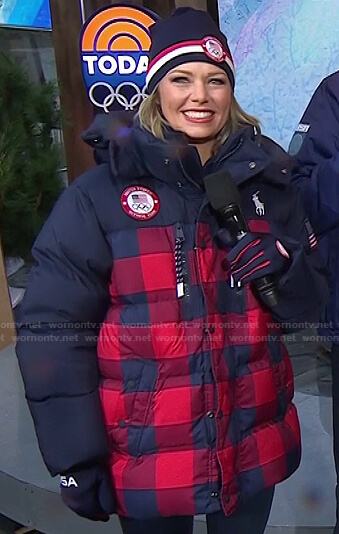 Dylan’s navy and red check puffer jacket on Today