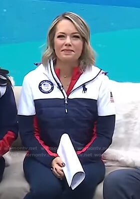 Dylan’s white and navy colorblock puffer jacket  on Today
