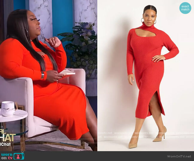 Eloquii Cutout Detail Turtleneck Sweater Dress worn by Loni Love on The Real