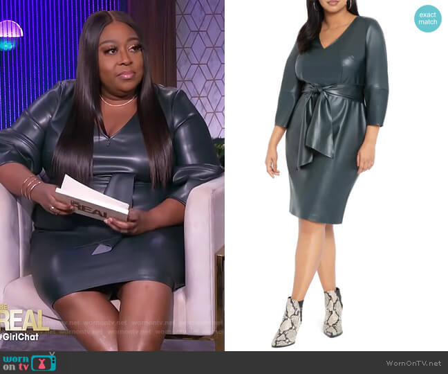 Eloquii Lantern Sleeve Faux Leather Dress worn by Loni Love on The Real