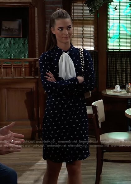Esme’s blue floral tie neck dress on General Hospital