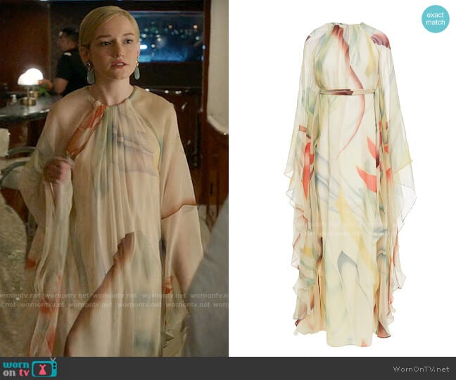 Etro Belted printed silk-chiffon kaftan worn by Anna Delvey (Julia Garner) on Inventing Anna