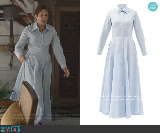 Evi Grintela Blue Cotton Poplin Maxi Shirt Dress