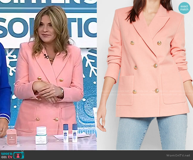 Express Flannel Knit Oversized Double Breasted Blazer worn by Jenna Bush Hager on Today