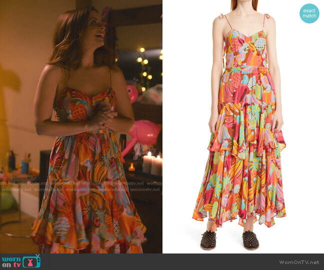 Farm Rio Fruit Salad Ruffle Dress worn by Maddie Townsend (JoAnna Garcia Swisher) on Sweet Magnolias