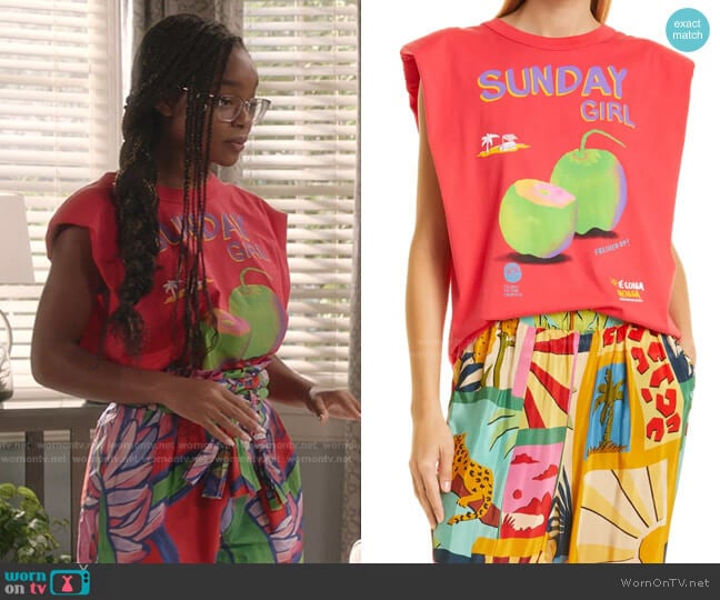Farm Rio Sunday Girl Graphic Tee worn by Diane Johnson (Marsai Martin) on Black-ish
