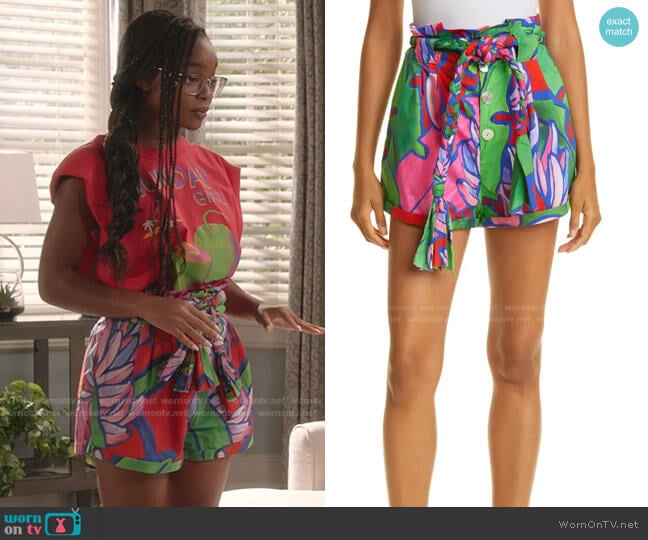 Farm Rio Tropical Bunch Button-Up Shorts worn by Diane Johnson (Marsai Martin) on Black-ish