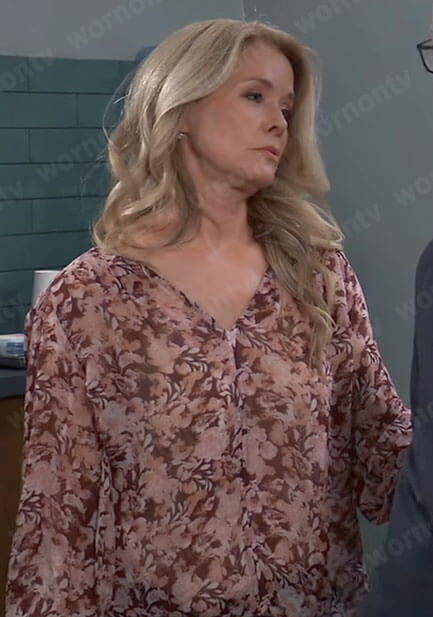 Felicia’s burgundy floral print blouse on General Hospital