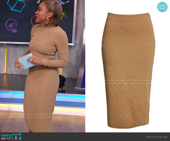 Fendi Diagonal FF Jacquard Sweater Skirt worn by Robin Roberts on Good Morning America