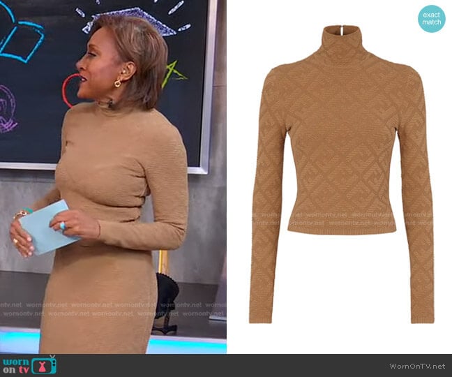 Fendi Diagonal FF Logo Jacquard Sweater worn by Robin Roberts on Good Morning America