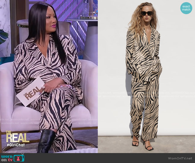 Zara Fluid Animal Print Blazer worn by Garcelle Beauvais on The Real