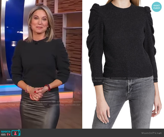 Frame Shirred Sleeve Sweater worn by Amy Robach on Good Morning America