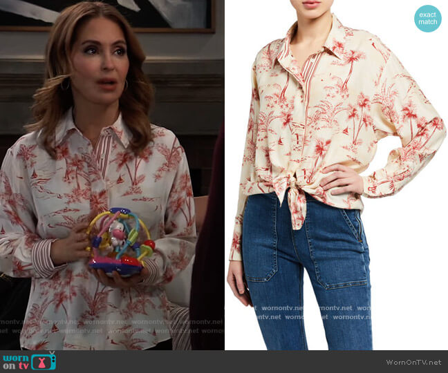 Frame Tie-Front Toile Long-Sleeve Shirt worn by Olivia Falconeri (Lisa Lo Cicero) on General Hospital
