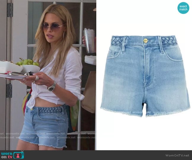 Frame Le Cutoff braided frayed denim shorts worn by Jackie Goldschneider on The Real Housewives of New Jersey