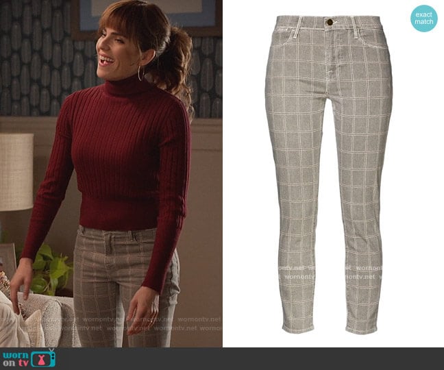 Frame Le High Skinny checked cotton-blend twill skinny pants worn by Marina (Karla Souza) on Home Economics