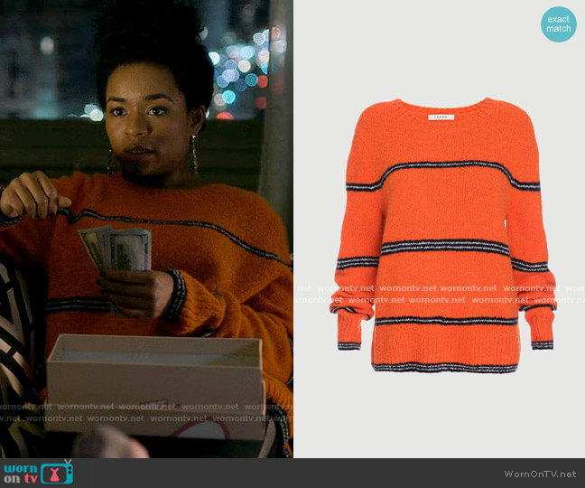 Frame Stripe Mohair Sweater in Persimmon worn by Neff Davis (Alexis Floyd) on Inventing Anna