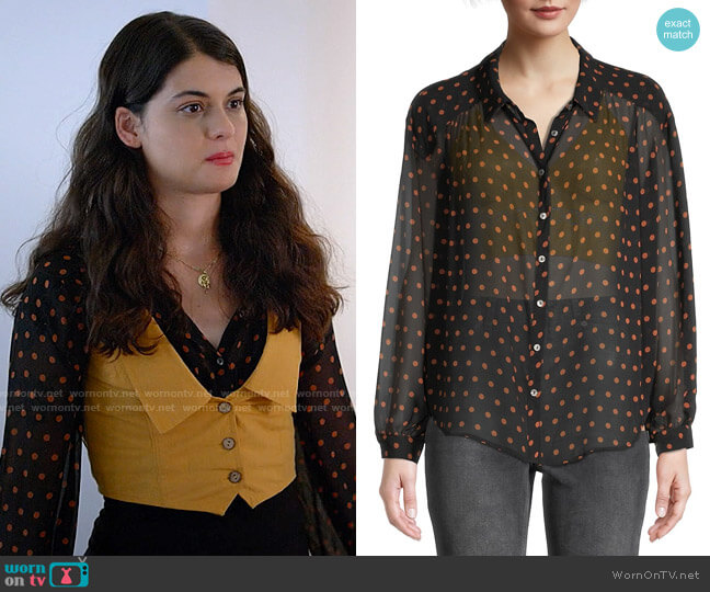 Free People Ciara Polka Dot Button-Down Blouse worn by Samantha Fink (Sofia Black-D'Elia) on Single Drunk Female
